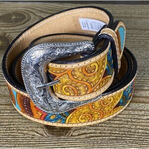 Ariat Womens Belt Multi Colored Paisley Large Genuine Leather NWT Hand painted